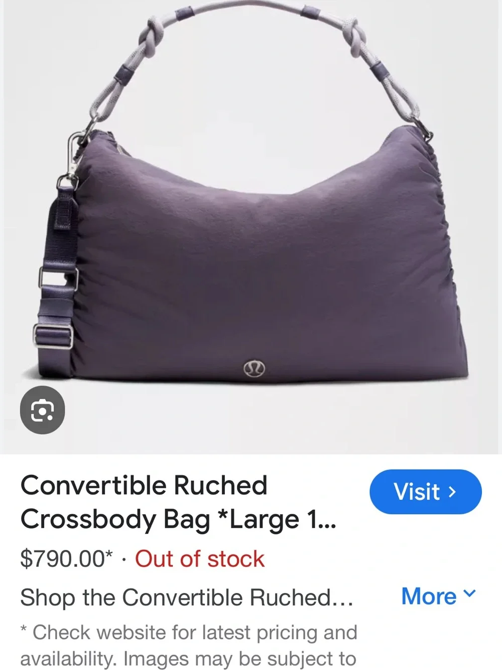 UNICORN PURPLE SUPER RARE COLOR Lululemon convertible ruched large crossbody bag